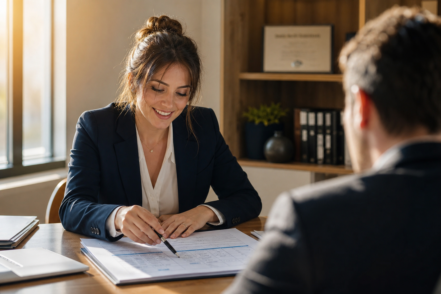 Experte-comptable montrant des chiffres à un client